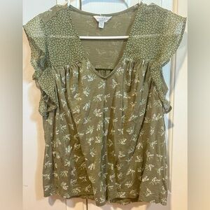 Lucky Brand Smocked Flutter Sleeve Top